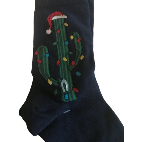Christmas Cactus Socks With Santa Hat & Lights Graphic - Picture 2 of 4